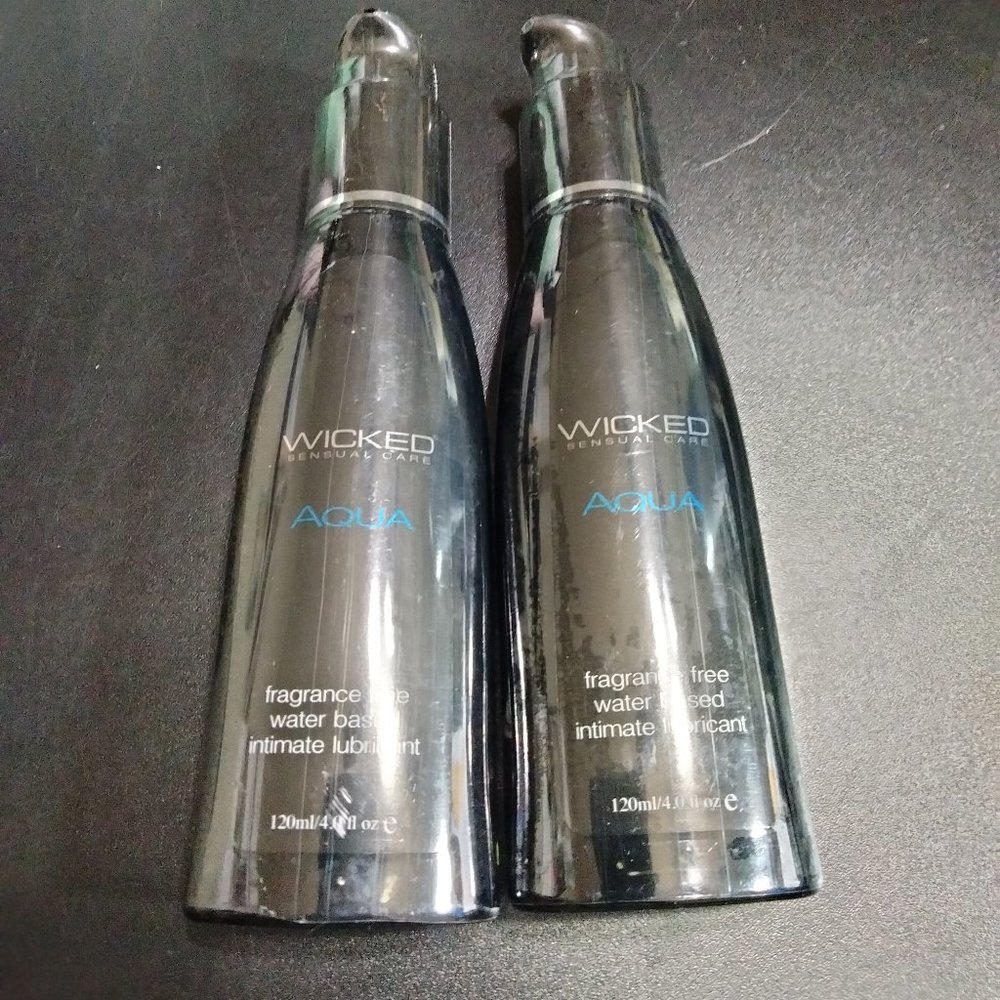 Lot- 2 bottles WICKED AQUA Fragrance Free Water Based Lubricant NOS 4floz ea